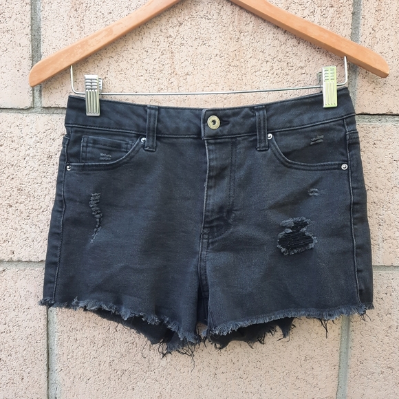 Wax Jean Women's Cut Off Denim Mid Rise Shorts Size Small Black Stretch - Picture 1 of 8